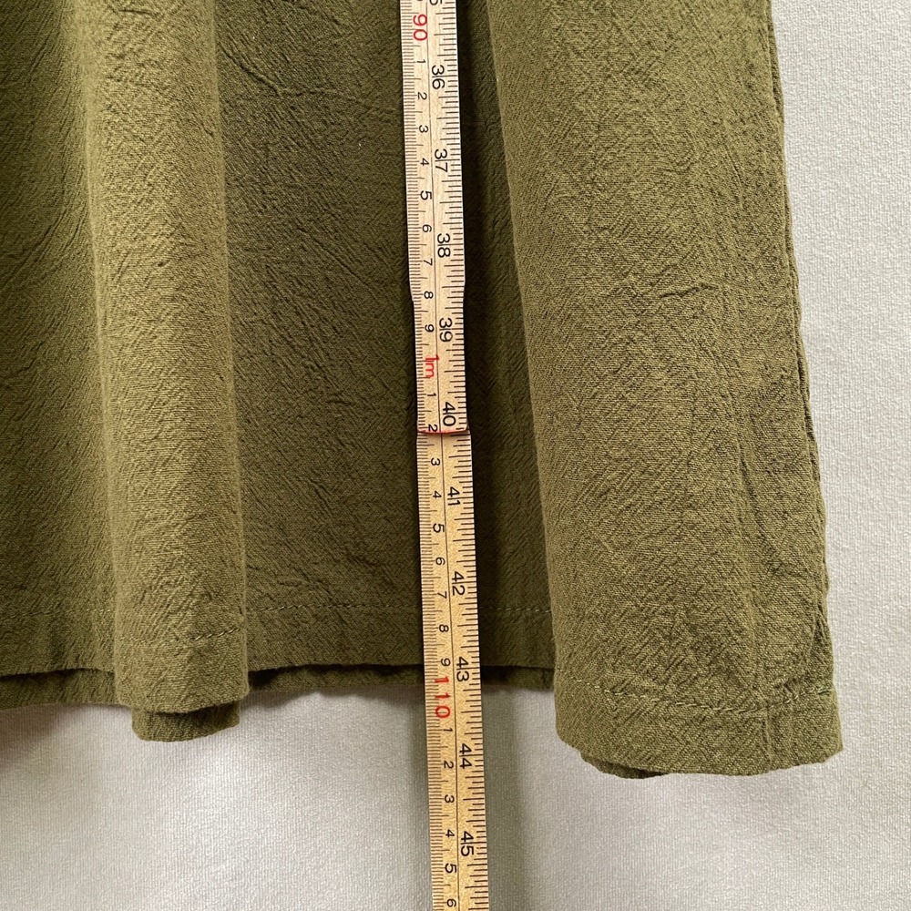 Olive Green Empire Waist Pleated Peasant Cottage Midi Dress Pockets S/S Lagen M - Picture 7 of 7